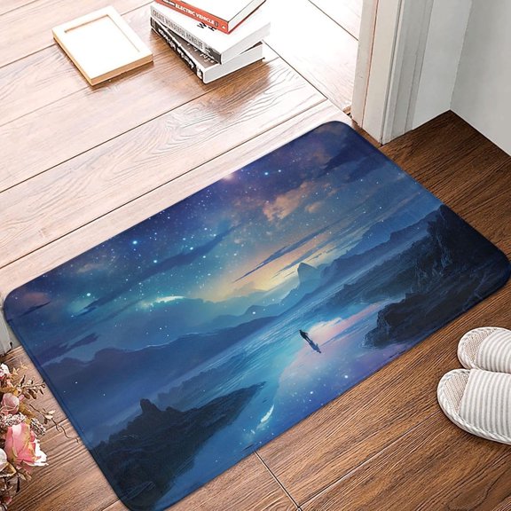 Non-Slip Front Door Mat Night Sky Design Flannel Washable Entryway Floor Mat Absorbent Indoor Rug for Bedroom Bathroom Kitchen 16" x 24"