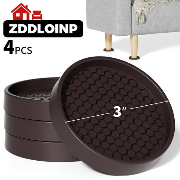 Non Slip Furniture Coasters - 3” Non Skid Furniture Pads for Hardwoods Floors, 4 PCS Round Rubber Furniture Caster Cups, Anti Slide Furniture Feet Floor Protectors for Bed Couch Stoppers (Brown)