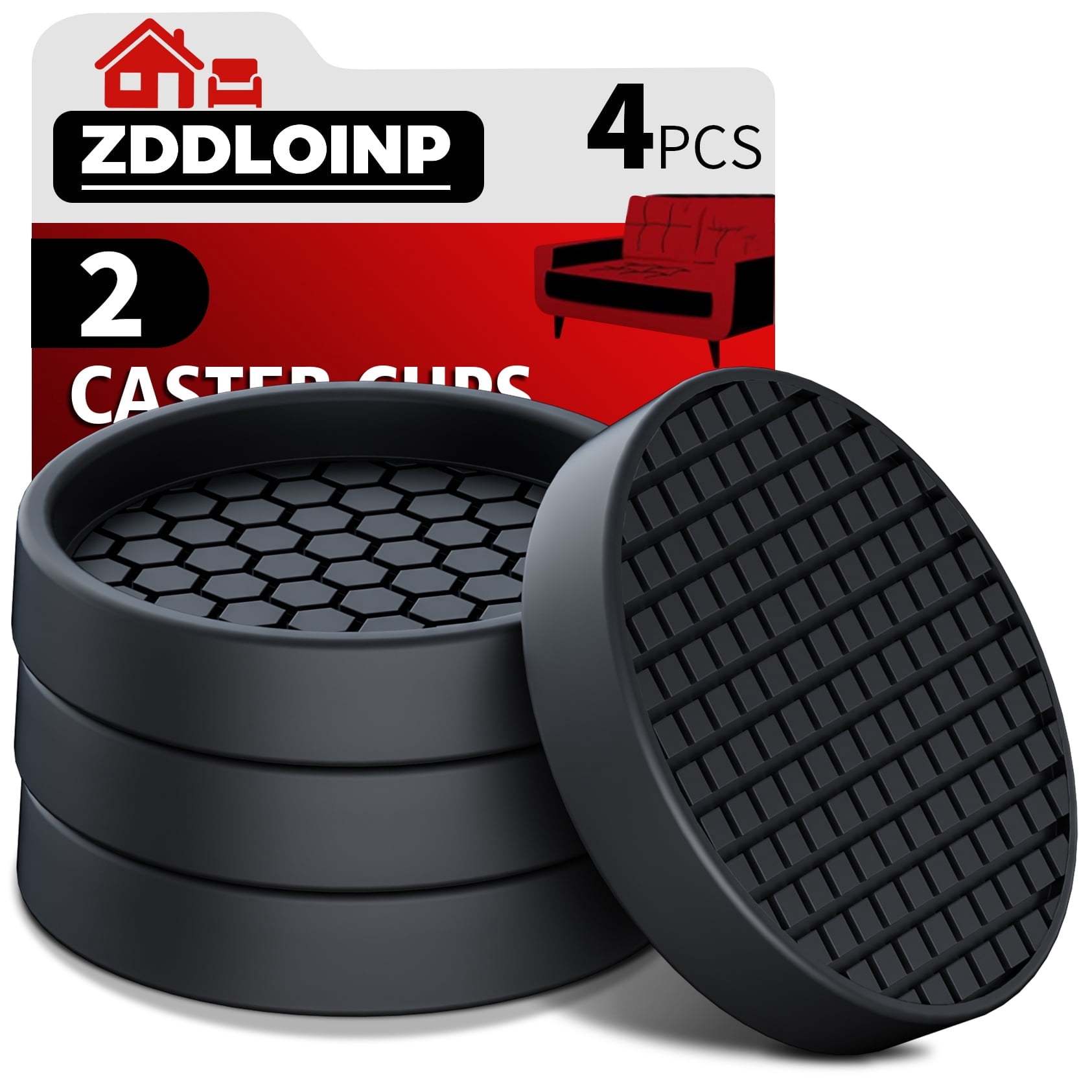 Non Slip Furniture Pads - 2" Anti Skid Caster Cups,4PCS Round Furniture Coasters for Hardwood Floors,Anti Slide Furniture Cup Bed Couch Floor Protectors,Furniture Stoppers to Prevent Sliding(Black)