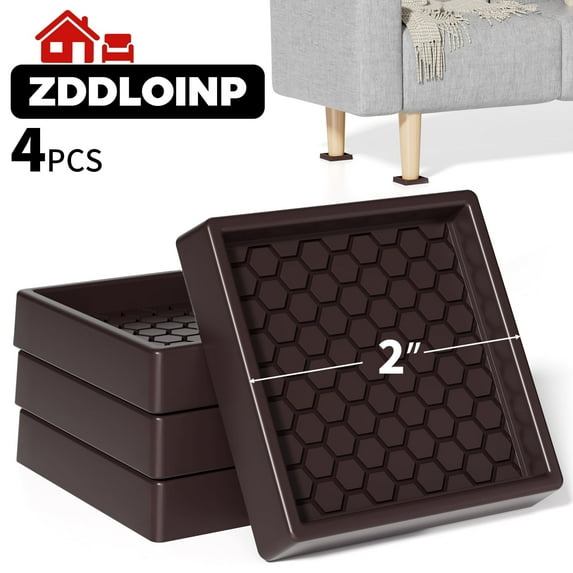 Non Slip Furniture Pads - 2x2 Anti Skid Caster Cups, 4PCS Square Furniture Coasters for Hardwood Floors, Anti Slide Furniture Cup Bed Floor Protectors, Furniture Stoppers to Prevent Sliding(Brown)