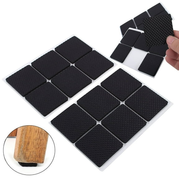 Non-Slip Furniture Pads, Rubber Furniture Pads, Multifunction Self Adhesive Sticky Floor Protector for Mat Table Chair Sofa Feet, Black/Square, 12 Pcs, 1.77x1.77"