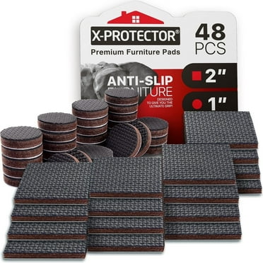 X-Protector Non Slip Furniture Pads - 48 PCS 1” Round & 2" Square - Rubber Furniture Grippers