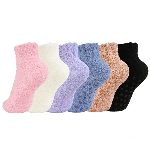 MiracDan Non-Slip Fuzzy Socks 6 Pairs Ultra Soft Plush Sleep Lounge Socks for Women Men Home Sleep Birthday Anniversary Gift Idea
