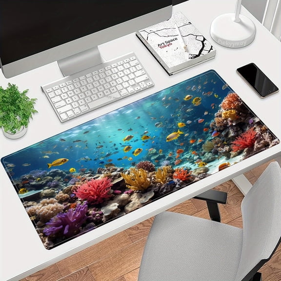 [Non-Slip Gaming Mouse Pad] Waterproof Non-Slip Under the Sea World Gaming Mouse Pad - Rubber Base with Stitched Edges 31.5x11.8 inch for Office and Desk Use