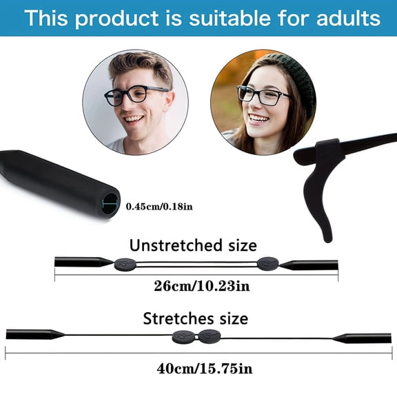Non Slip Glasses Strap Adjustable Eyeglass Holder Cord Sport Eyewear Retainer Lanyard with Comfort Ear Hooks for Sunglasses and Reading Glasses Black 25Cm