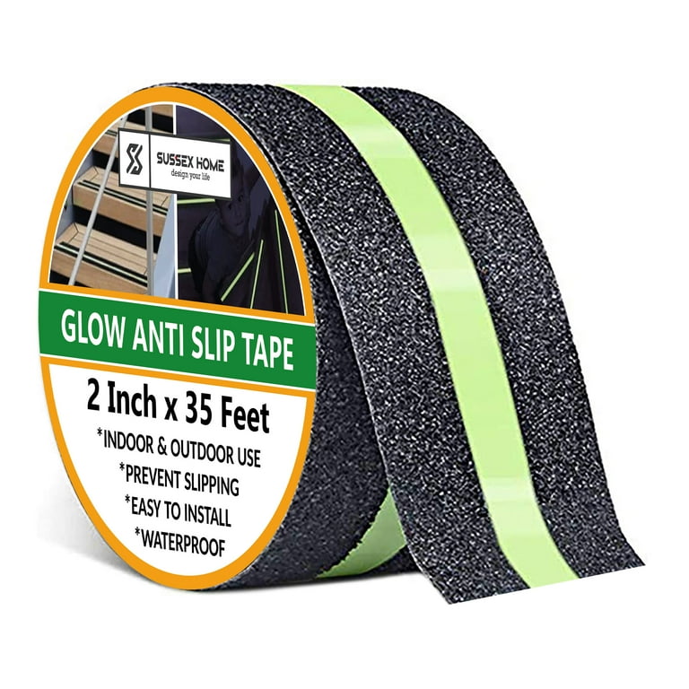 KABB Anti Slip Traction Tape with Reflective Stripe, 4 Inch x 33 Foot, Best Grip  Tape Grit Non Slip, Outdoor Non Skid Treads, High Traction Friction  Abrasive Adhesive for Stairs Step, Black 