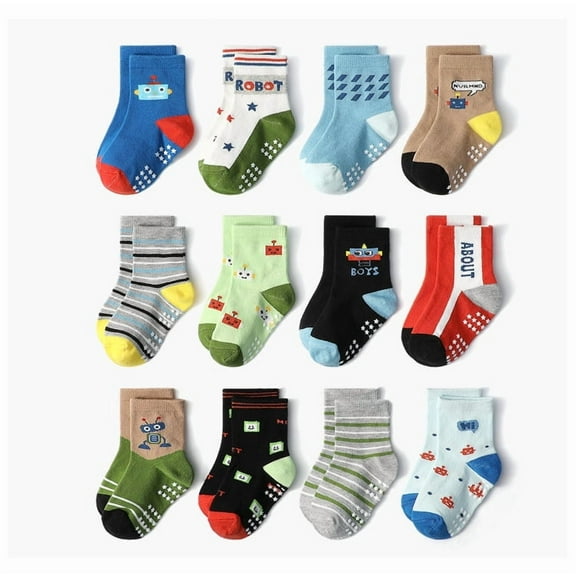 Non Slip Grip Ankle Baby Socks 12 Pack for Toddler Boys and Girls Kids,Infant Cute Cotton Baby Socks