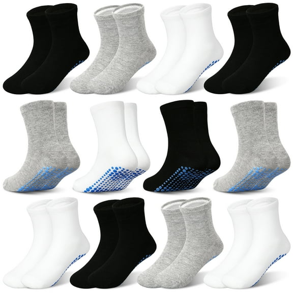 Non Slip Grip Socks Kids Anti-Skid Socks 12 Pairs for 1-7T Baby Toddler Boys and Girls