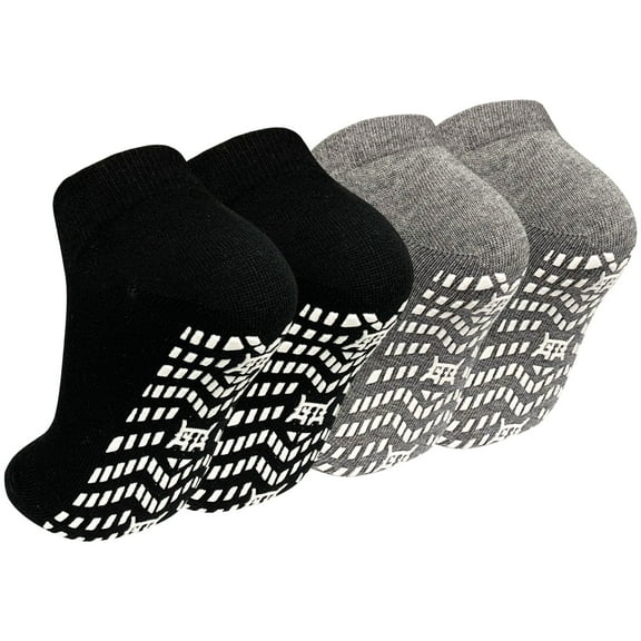 Non Slip Grip Socks, PUTUO Cotton Yoga Pilates Hospital Fitness Sports Socks for Women and Men with Grips, 4 Pairs, Size 11-13