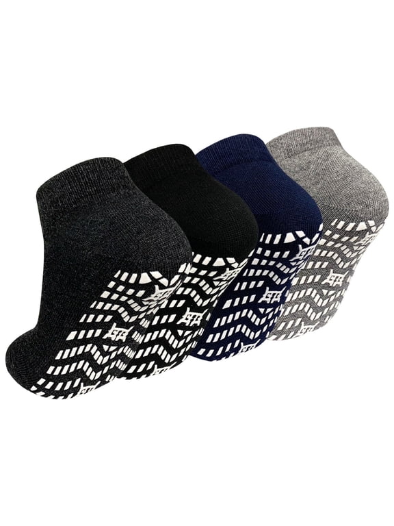 Non Slip Grip Socks, PUTUO Cotton Pilates Hospital Fitness Sports Socks for Women and Men with Grips, 4 Pairs, Size 11-13
