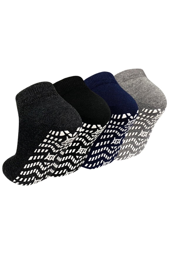 Non Slip Grip Socks, PUTUO Cotton Pilates Hospital Fitness Sports Socks for Women and Men with Grips, 4 Pairs, Size 11-13