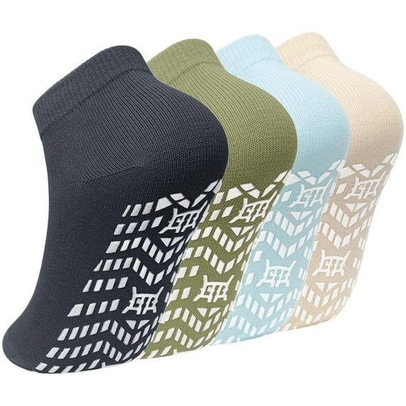 Non Slip Grip Socks, PUTUO Cotton Yoga Pilates Hospital Fitness Sports Socks for Women and Men with Grips, 4 Pairs, Size 11-13