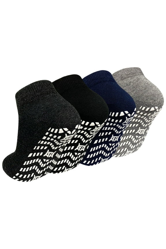 Non Slip Grip Socks, PUTUO Cotton Yoga Pilates Hospital Fitness Sports Socks for Women and Men with Grips, 4 Pairs, Size 13-15
