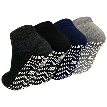 Non Slip Grip Socks, PUTUO Cotton Yoga Pilates Hospital Fitness Sports Socks for Women and Men with Grips, 4 Pairs, Size 13-15