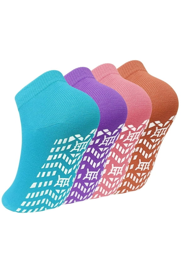 Non Slip Grip Socks, PUTUO Cotton Yoga Pilates Hospital Fitness Sports Socks for Women and Men with Grips, 4 Pairs, Size 9-11