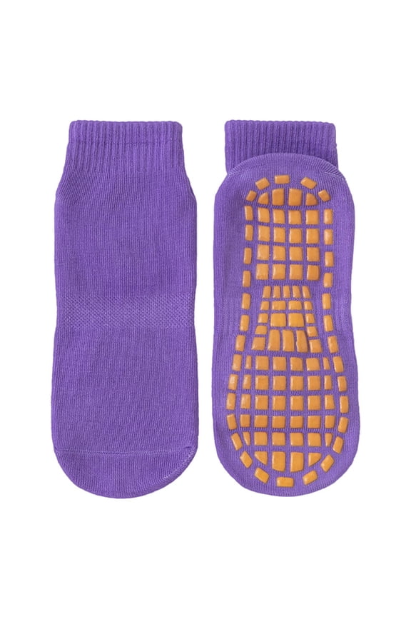 Non Slip Grip Socks for Indoor Play Floor Socks for Trampoline Park and Early Education Soft Play Area Sticky Bottom Anti Skid Hosiery Purple XS