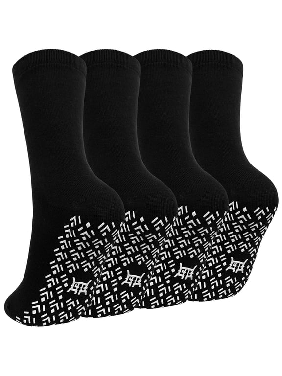 Non Slip Grip Socks for Men – LOFIR 4 Pairs Unisex Grippy Socks with Grippers, Non Skid Crew Socks for Men Women, Elderly Seniors Hospital Home Nursing, Size 13-15