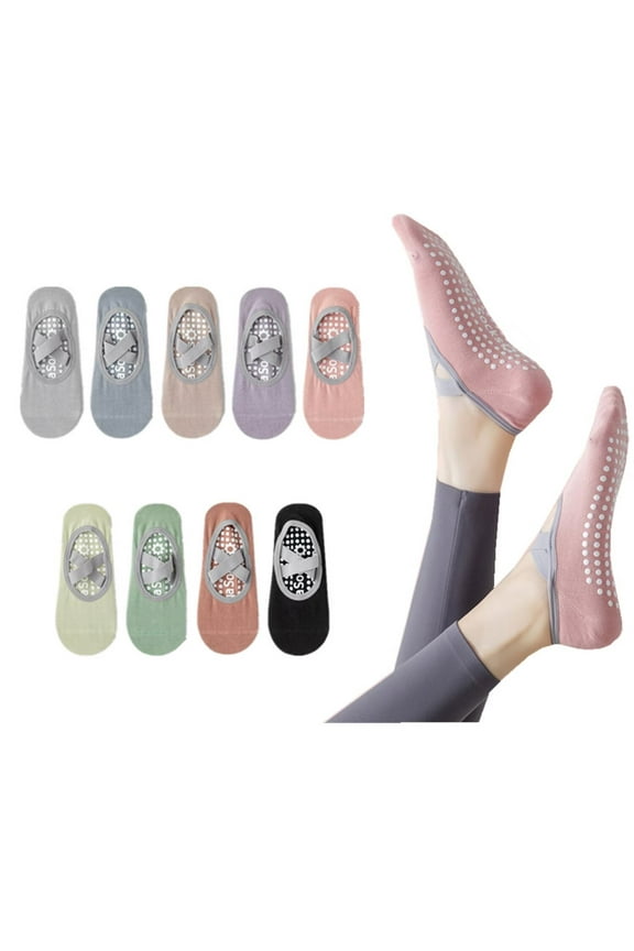 Non Slip Grip Socks for Women & Men - Pilates Socks, Yoga Socks - Fall Prevention, Full Toe Ankle Socks (2 Pairs) A135