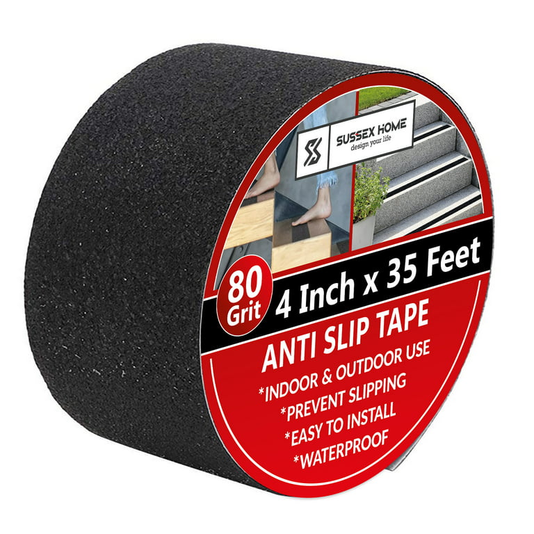 Non-Slip Grip Tape - Waterproof Non-Skid Adhesive Tape For Stairs, - Heavy  Duty PEVA Safety Anti Slip Tape For Indoor & Outdoor Use - 4X35' Roll,  Black 