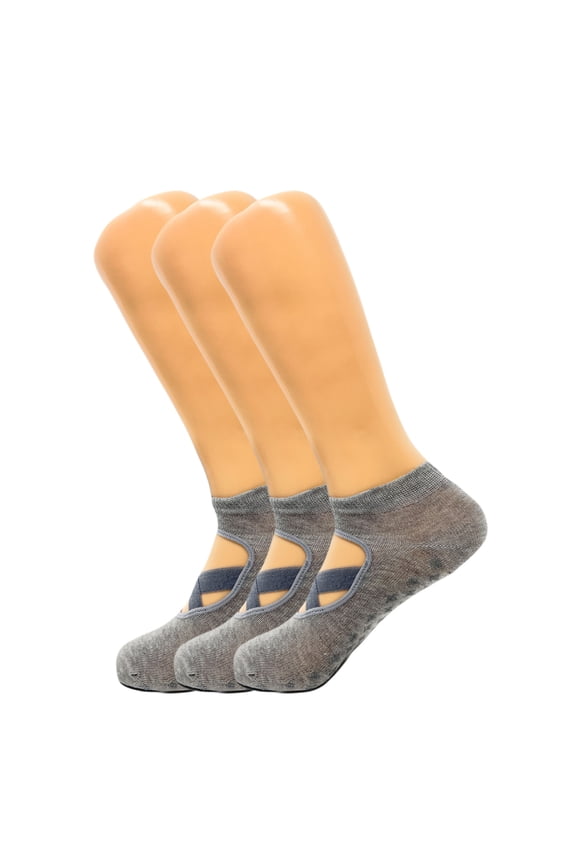 Non-Slip Grip Yoga Socks with Straps Studio Socks for Women Gray 3 Pairs