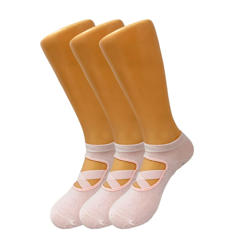 Non-Slip Grip Yoga Socks with Straps Studio Socks for Women Pink 3 Pairs