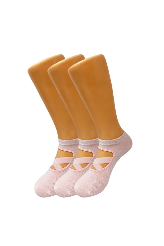 Non-Slip Grip Yoga Socks with Straps Studio Socks for Women Pink 3 Pairs