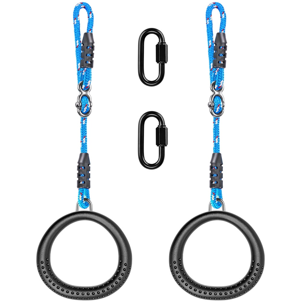 Runstore Gymnastic Rings with Adjustable Ropes, Pull up Exercise Rings with Stainless Steel Core and Rubber for Home Gym Playground, 2 pack