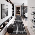 thumbnail image 1 of Non Slip Hallway Runner Rug 2.6x12, Modern Distressed Stripe, Washable Extra Long Rug, Woven Thin Low Pile Carpet Runners for Hallway 12ft Entryway, Kitchen, Walkway- Midnight Black, 1 of 7