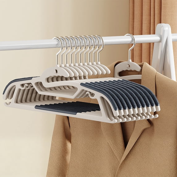 Non Slip Hangers, Wide Shoulder Plastic Clothes Hangers with Anti Slip Strips, Space Saving Design for Closet Organization, Includes Small Hook for Accessories, Set of 10