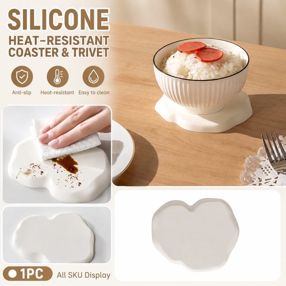 Non-Slip Heat Resistant Cup Coasters, Cloud Decor Neutral Mug Mat, Dishwasher Safe Bar Mat, Multi-Scene Desk Mat for Office, Living Room, Bathroom, 5X4 Inch Soft Silicone Pot Pad