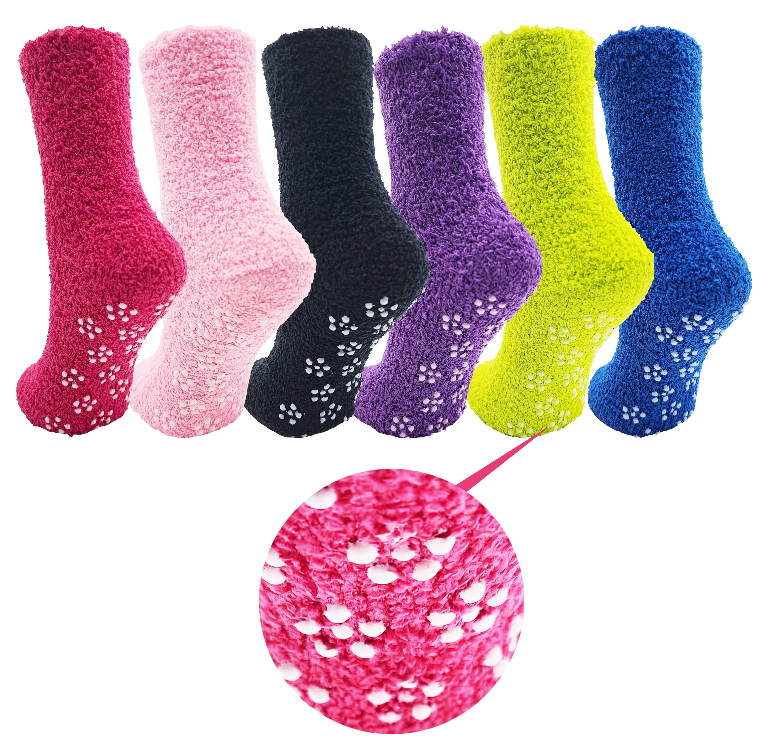 Non Slip Hospital Fuzzy Socks 6 Pairs Women Men Non Skid Gripper House Bulk Pack Assorted Solids Walmart