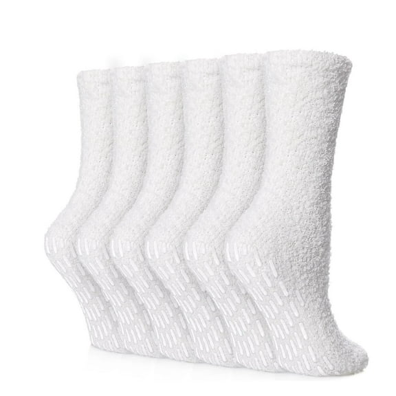 Non Slip Hospital Socks for Women with Grips Fuzzy Cozy Anti Skid Slipper Socks Winter Warm Soft Fluffy Sleep Socks