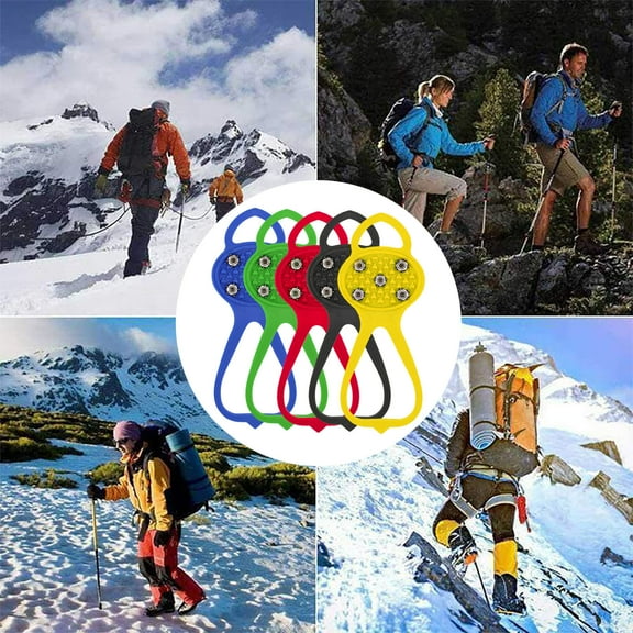 Non-Slip Ice Cleats for Shoes | 12 Steel Spikes Traction Grips for Hiking & Walking on Ice & Snow | Stretchable Crampons for Adults & Kids | 1 Pair