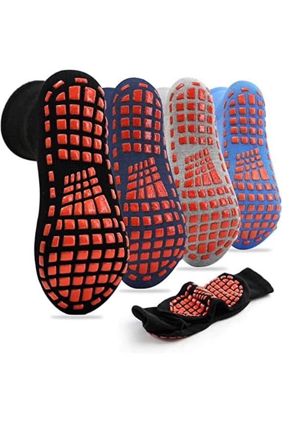 Non-Slip Indoor Trampoline Socks, Happon Sticky Grip Floor Anti-Skid Socks Yoga Rubber Bottom Breathable Cotton Socks 7 Pairs - Random Color