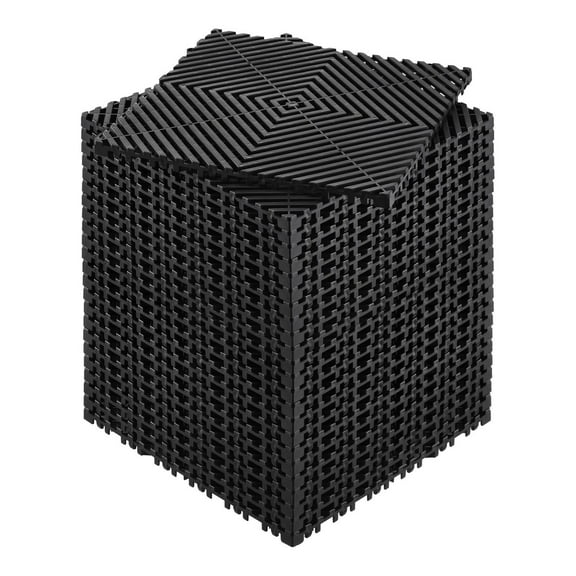 Non-Slip Interlocking Floor Tiles, 12x12 Inch Black PP Mats, 24-Pack Modular Drainage Grid for Garage, Patio, Garden & Outdoor Use