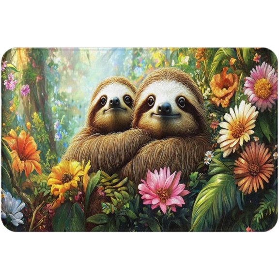 Non Slip Jungle Sloth Family Doormat Vibrant Flannel Area Rug 16x24 Inch for Living Room Kitchen Bedroom Study Decor