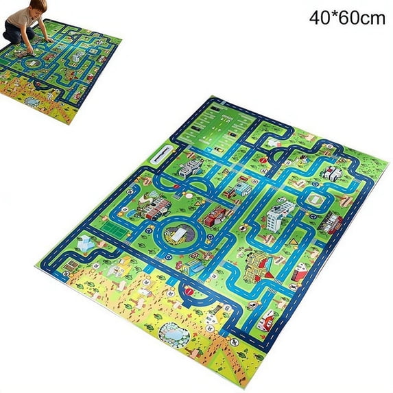 Non Slip Kids Car Rug Playmat with City Road Map Design, Soft Polyester Carpet for Toy Cars, Educational Washable Play Mat for Bedroom Playroom