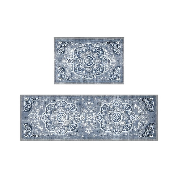 A Non Slip Kitchen Floor Mat Set Treadmill Rug With Boho Pattern, Absorbent Velvet Surface And Rubber Backing For Doorway Patio Office 2Pcs 15.7X47.2In + 15.7X23.6In