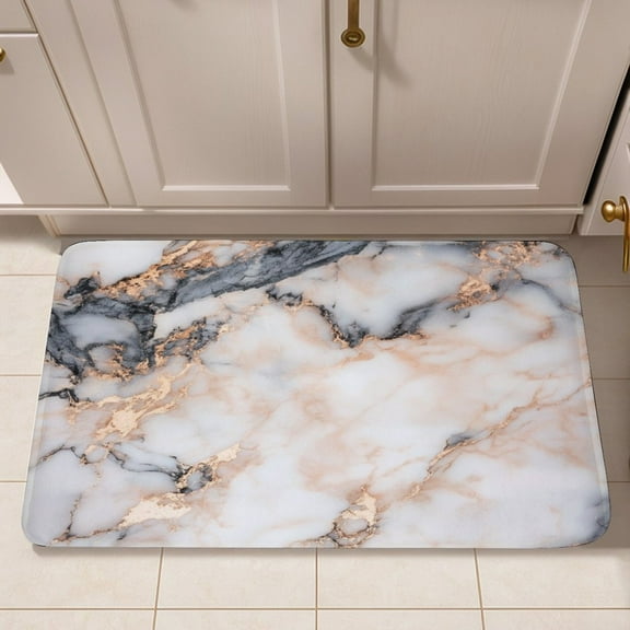 Non-Slip Kitchen Mat, Mat-Cushioned Floor Mat with Smoked Quartz Marble Pattern, 100% Polyester Flannel and Rubber Backing, Machine Washable for Kitchen, Bedroom, Entrance, Office, Garden, Kitchen Flo