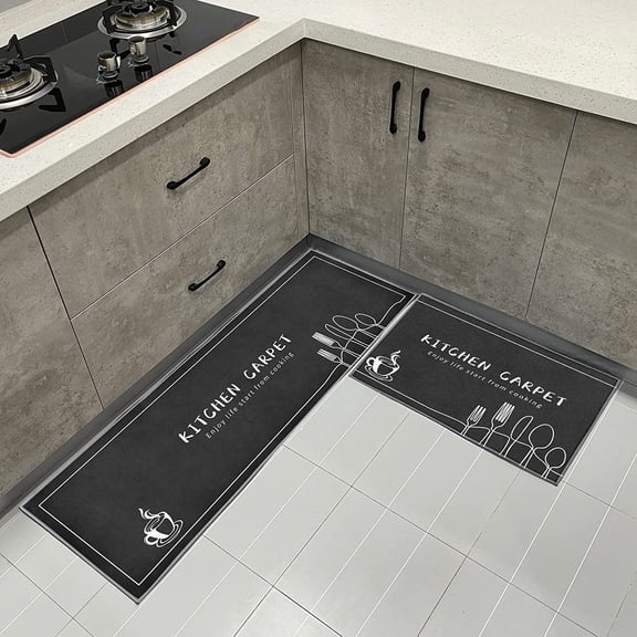 Non Slip Kitchen Mat Rugs Set 2 Pieces,Non Skid Washable Kitchen Rugs and Mats, Comfort Standing Mats for Home Kitchen Entrance Door Mat (17"*29"+17"*47", Grey)