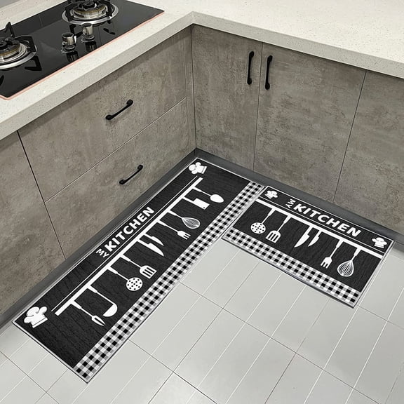 Non Slip Kitchen Mat Rugs Set 2 Pieces,Non Skid Washable Kitchen Rugs and Mats, Comfort Standing Mats for Home Kitchen Entrance Door Mat (17"*29"+17"*59", Chef Hat)