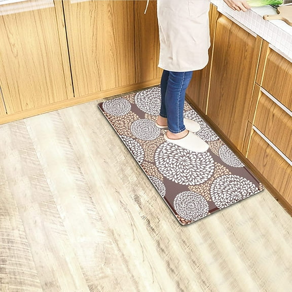 Non Slip Kitchen Rug, Brown Floral Anti Fatigue Kitchen Mats, Waterproof Memory Foam Kitchen Rugs, Ergonomic Comfort Standing Mat for Work Station Home Kitchen Laundry, 17.5"x32"