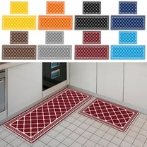 Non-Slip Kitchen Rug Set of 2, Cushioned Anti-Fatigue Floor Mats for Kitchen, Waterproof Washable Carpet Runner, Burgundy Red Lattice Design for Home, Office, Laundry Room
