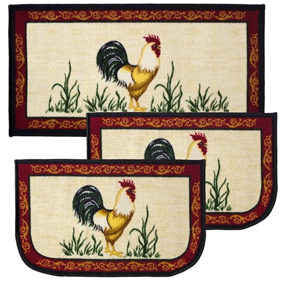 Non Slip Kitchen Rug Set of 3 Rooster Pattern Area Rugs Durable Low Pile Floor Mats for Home Entryway Hallway
