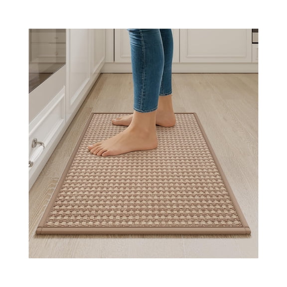 Non Slip Kitchen Rugs for Floor, Super Absorbent Washable Chenille Braided Runner Mat, Soft Standing Pad with Rubber Backing, Ideal for Sink and Cooking Area, Brown 17x28