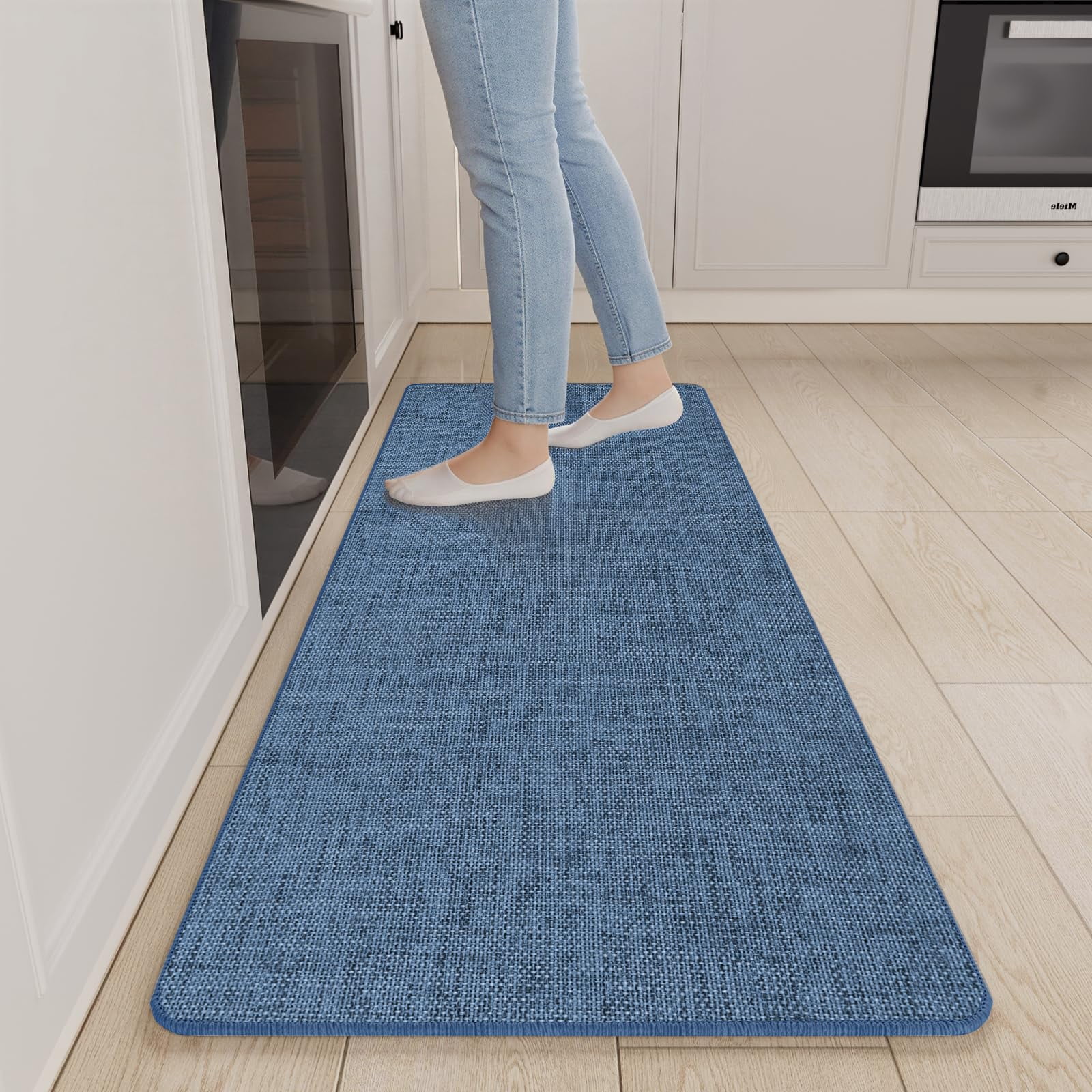 Non Slip Kitchen Rugs Mat Washable Linen-Like Thin Kitchen Mats for Floor, Rubber Backing Absorbent Stain Resistant Standing Floor Mat Front of Sink Laundry, Easy Clean, Dark Gray 17"x30"