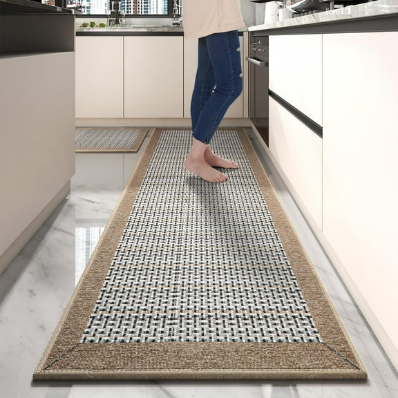 Non Slip Kitchen Rugs Sets of 2 - Extra Large 2.5'x6' + 20"x32" Runner Rugs for Kitchen Floor Non Skid Washable, Absorbent Kitchen Mat for in Front of Sink 2 Piece Brown
