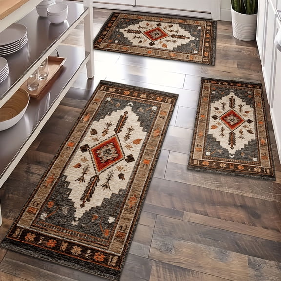Non Slip Kitchen Rugs Sets of 3 Washable Kitchen Mats for Floor, Kitchen Runner Rug Soft Thick Floor Mat Set Kitchen Carpet Rugs for Hallway, Laundry, Entryway
