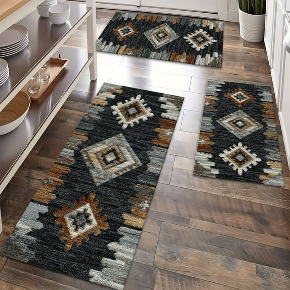 Non Slip Kitchen Rugs Sets of 3 Washable Kitchen Mats for Floor, Kitchen Runner Rug Soft Thick Floor Mat Set Kitchen Carpet Rugs for Hallway, Laundry, Entryway