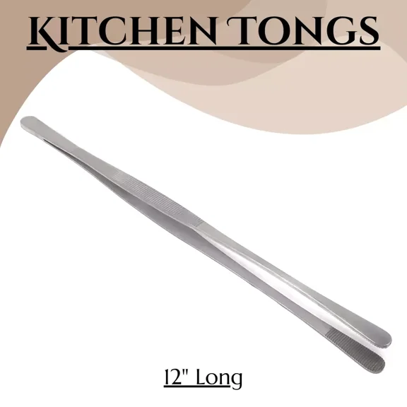 Non-Slip Kitchen Tongs For Grilling Flipping Frying & Plating Desserts - 12" Str